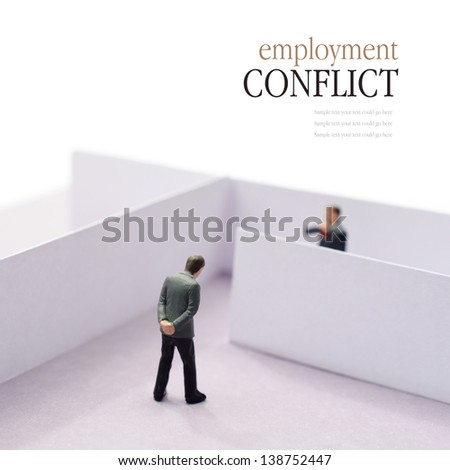 Concept image depicting a situation of employment conflict or tension in the work place. Copy space.