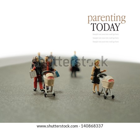 Concept stock image depicting modern parents within society. Differential focus. Copy space.