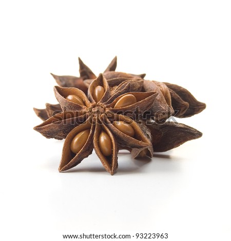 Star Anise (Illicium verum) or Chinese star anise spice. Studio image isolated on white background. Square crop.