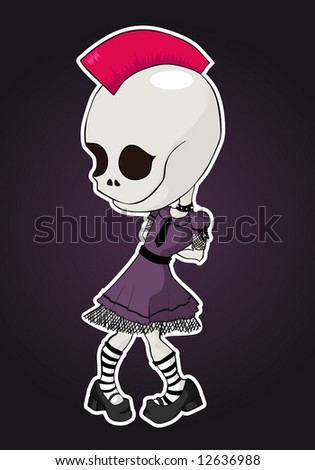 stock vector Cute Skull punk emo girl with dress and tie