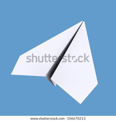 White paper airplane. Isolated on blue background
