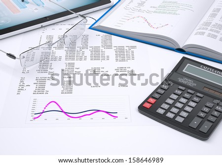 The book, calculator and paper charts. 3d rendering
