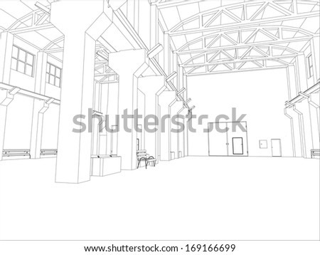 Factory environment. Wire-frame. Vector EPS10 format. Vector rendering of 3d