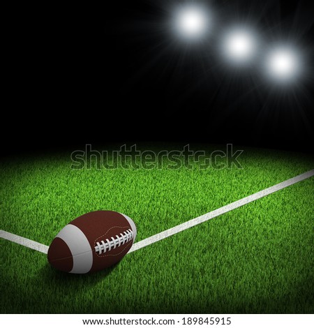 Night football arena illuminated by spotlights. Ball in the corner of field. Sports background