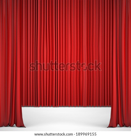 Opened red curtain lit Spotlight. Three-dimensional render