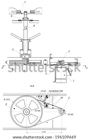 Industrial engineering drawing fan motor. Vector format