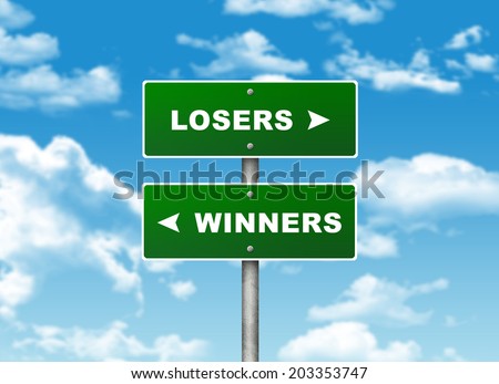 Crossroads road sign. Pointer to the right LOSERS, but WINNERS left. Choice concept
