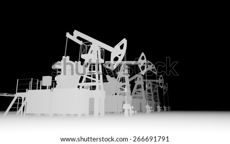 Gray silhuettes of oil pump-jacks. Industry concept