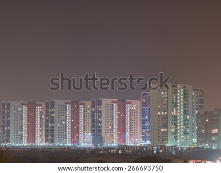 Sleeping area of city. High houses. Night view