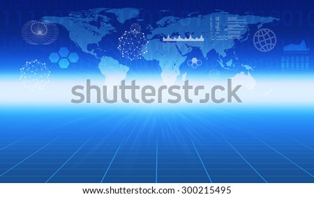 Abstract blue background with world map and graphical charts