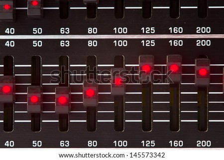 Sound equalizer sliders with red LED on each