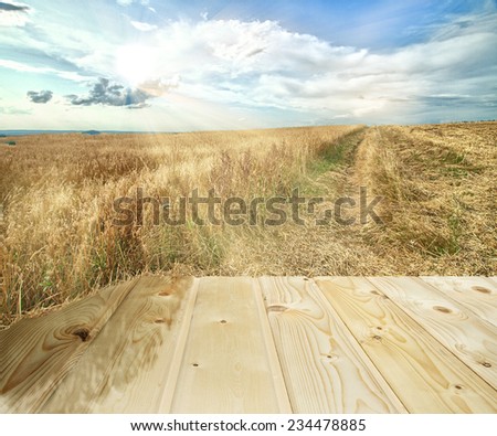 Cereal  fields and road in the heels under fantastic sky with sun rays