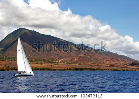 Sailboat on Beautiful Maui Hawaiian Island Ocean