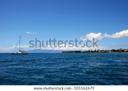 Lone Sailboat on Pacific Ocean Maui Hawaii