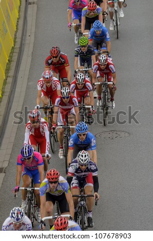 KATOWICE, POLAND - JULY 13: 69 Tour de Pologne, the biggest cycling event in Eastern Europe, participants of 4th stage from Bedzin to Katowice, July 13, 2012 in Katowice, Poland