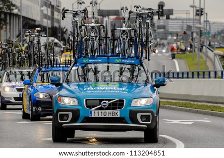 KATOWICE, POLAND - JULY 13: 69 Tour de Pologne, the biggest cycling event in Eastern Europe, technical cars of 4th stage from Bedzin to Katowice, July 13, 2012 in Katowice, Poland