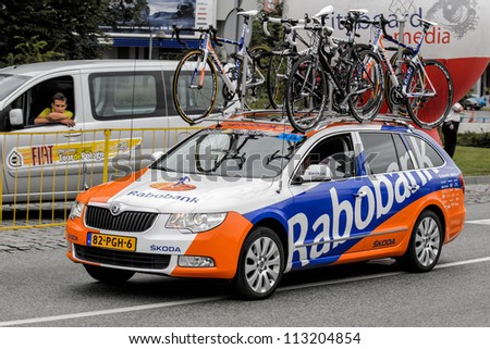KATOWICE, POLAND - JULY 13: 69 Tour de Pologne, the biggest cycling event in Eastern Europe, technical car of 4th stage from Bedzin to Katowice, July 13, 2012 in Katowice, Poland