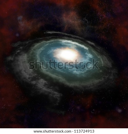 Blue spiral galaxy against black space, nebula and stars in deep outer space