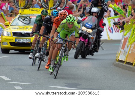 KATOWICE, POLAND - AUGUST 06: 71 Tour de Pologne, the biggest cycling event in Eastern Europe, participants of 4th stage from Tarnow to Katowice, August 06, 2014 in Katowice, Poland