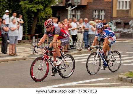 KATOWICE, POLAND - AUGUST 3: 67 Tour de Pologne, the biggest cycling event in Eastern Europe, participants of 3rd stage from Sosnowiec to Katowice, August 3, 2010 in Katowice, Poland