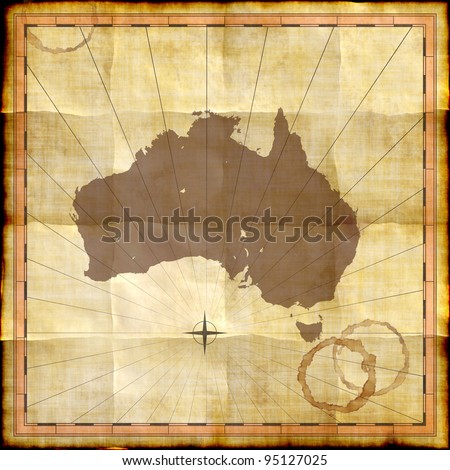 Australia map on old paper with coffee stains