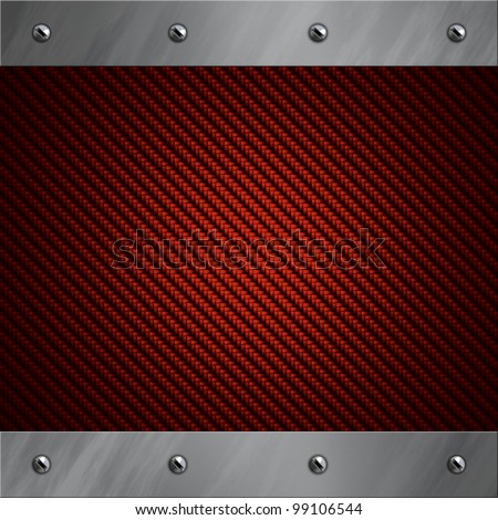 Brushed aluminum frame bolted to a red real carbon fiber background