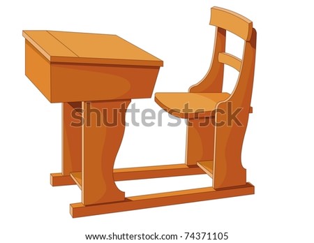 Wooden Desk Chair on Illustration Of Wooden Desk With Attached Chair    74371105