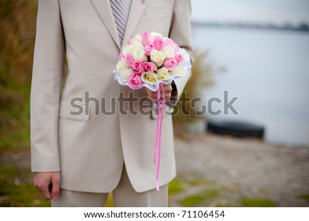 stock photo bridal bouquet of white and pink roses