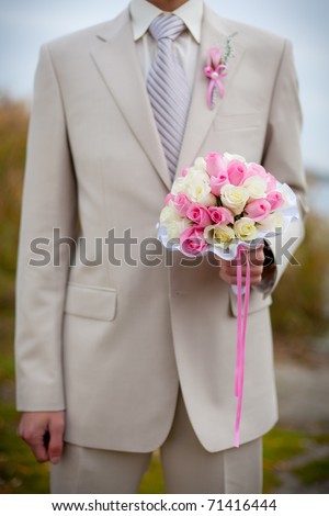 stock photo bridal bouquet of white and pink roses