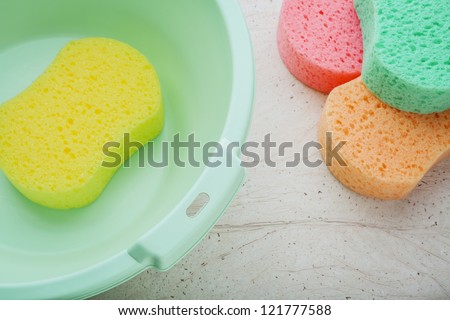 sponge and bucket to wash