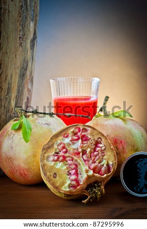 ,pomegranate, beans, jam and fruit juice,