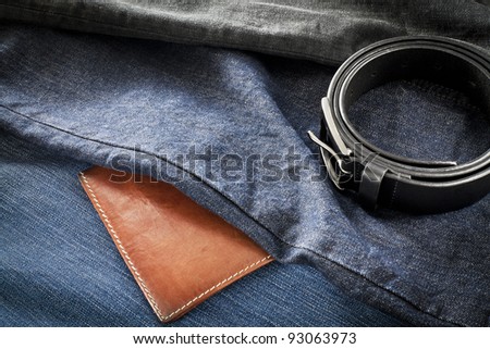 Men's jeans with belt and wallet