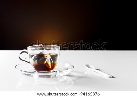 Hot tea prepared with tea bags in the cup