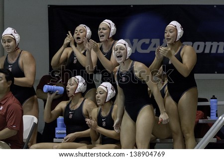 BOSTON - 12 MAY: The Stanford University squad cheering their team at the NCAA Women\'s Division 1 championship Water Polo game in Boston, Massachusetts, 12 May 2013