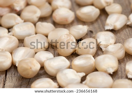 White corn on old wooden table