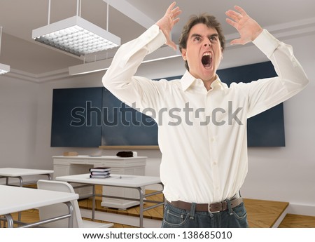 Angry teacher in a classroom