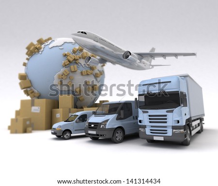 The Earth, Lots Of Boxes And A Transportation Fleet Made Of Vans, Trucks And An Airplane