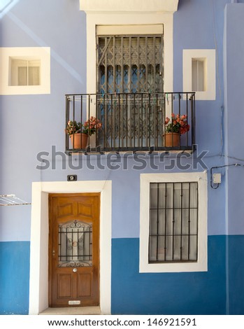Blue house in a small Spanish village