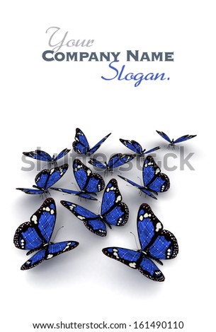 3D rendering of a group of blue butterflies with solar panel texture