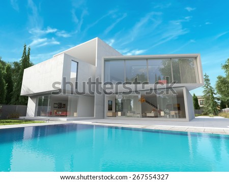 External view of a contemporary house with pool