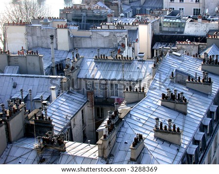 View of Parisian roofs from a penthouse window