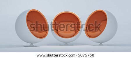 Trio of cocoon shaped chairs arranged for a conversation