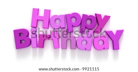 Happy Birthday formed with pink and purple letter magnets on neutral background