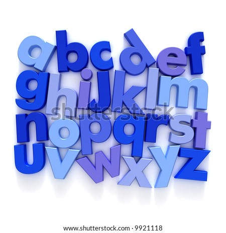 Plastic Alphabet in blue tones on a neutral background