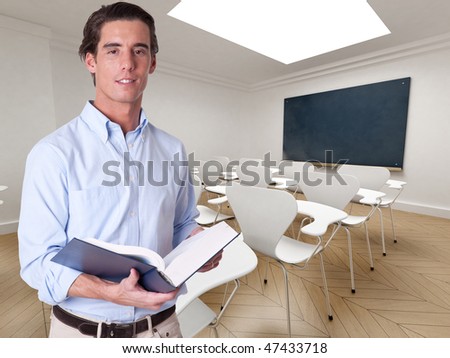 Young teacher in an empty classroom
