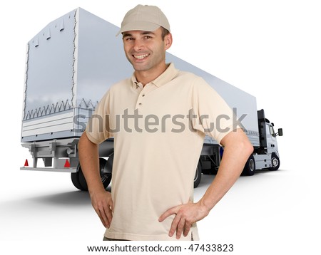Trailer/truck and 1 man for