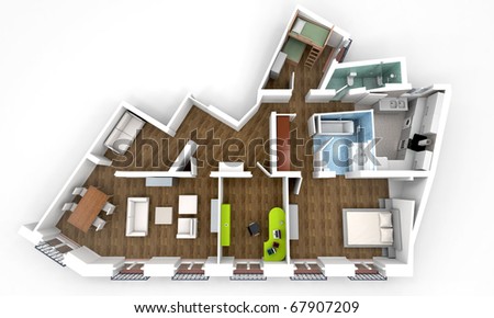 model roofless apartment 3D interior  rendering  apartment an model  of showing 3d a architecture