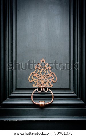 Brass door knocker on an entrance door in Paris