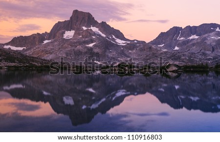 Mountain reflection of Banner Peak and thousand Island Lakes