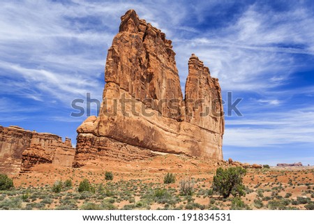 Sharp and pointed looking desert mountain in the desert